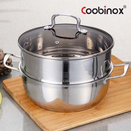 Coobinox® Daily Stainless Steel 2-in-1 Steamer & Hot Pot 27cm(CO-15-05) 3-Ply Capsule Base Induction Compatible with Brown Glass Lid